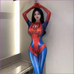 Sản phẩm cosplay áo liền quần người nhện với dây kéo dài, phù hợp cho nhân vật anime
