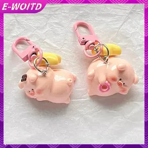 E-WOITD Ba Chiều Lợn Hồng Móc Khóa Mặt Dây Chuyền Động Vật Dễ Thương Ngôi Sao Bule Móc Khóa Hình Chú Heo Nhỏ Dễ Thương Móc Khóa Trẻ Em Quà Tặng E-WOITD
