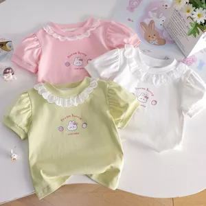 Bé Gái Áo Thun Ngắn Tay Mùa Hè Bên Trong Top Ren Cổ Tròn Phù Hợp Với Đáy Áo 90-140 Size Q8MI