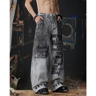 Quần jeans nam phong cách Mỹ in chữ, phù hợp mọi người