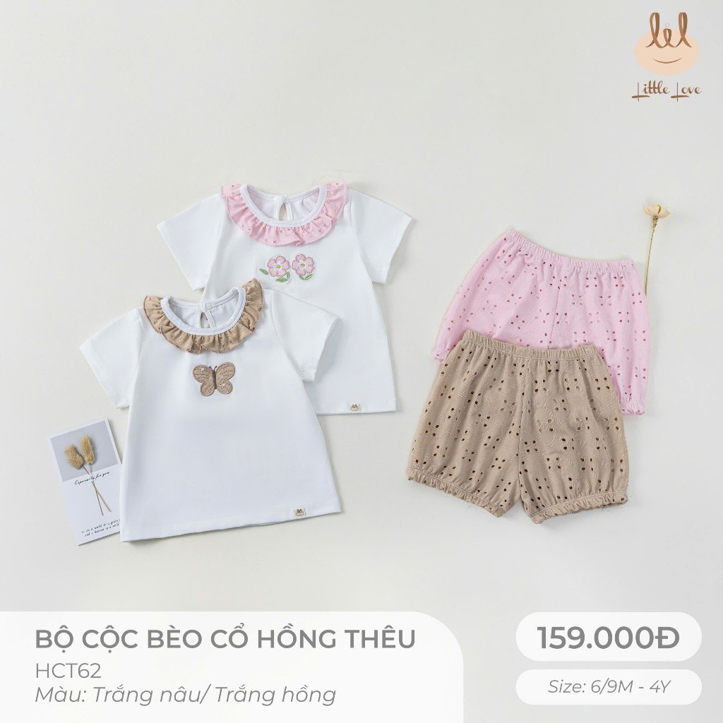 BỘ CỘC BÈO CỔ HỒNG THÊU CHO BÉ  [ SIÊU MỀM, MÁT, MỊN CO DÃN VÀ THẤM HÚT TỐT] SZ 6/9M - 4Y (HCT62)