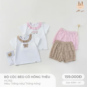 BỘ CỘC BÈO CỔ HỒNG THÊU CHO BÉ [ SIÊU MỀM, MÁT, MỊN CO DÃN VÀ THẤM HÚT TỐT] SZ 6/9M - 4Y (HCT62)