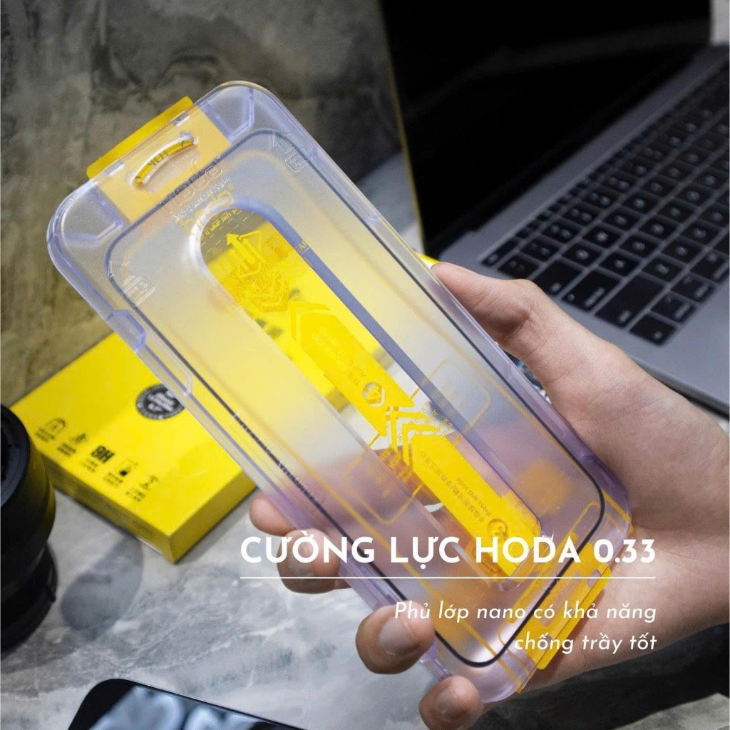 [Chính Hãng] Kính Cường Lực Hoda Dust-Free 0.33mm Cho IP13-18 Series - Độ Cứng 9H, Tự Lấy Bụi, Kèm Khung Trợ Dán Smart