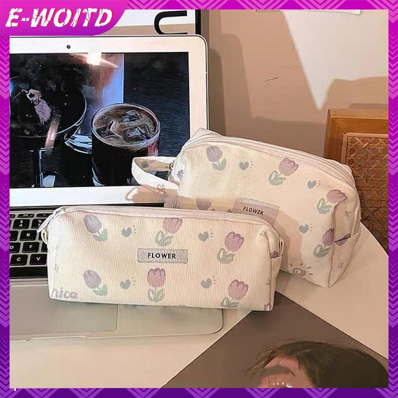 E-WOITD INS Tulip Hộp Đựng Bút Chì Dung Tích Lớn Túi Đựng Đồ Dùng Học Tập Bút Chì Túi Đựng Mỹ Phẩm Đa Năng Túi Đựng Bút Di Động E-WOITD