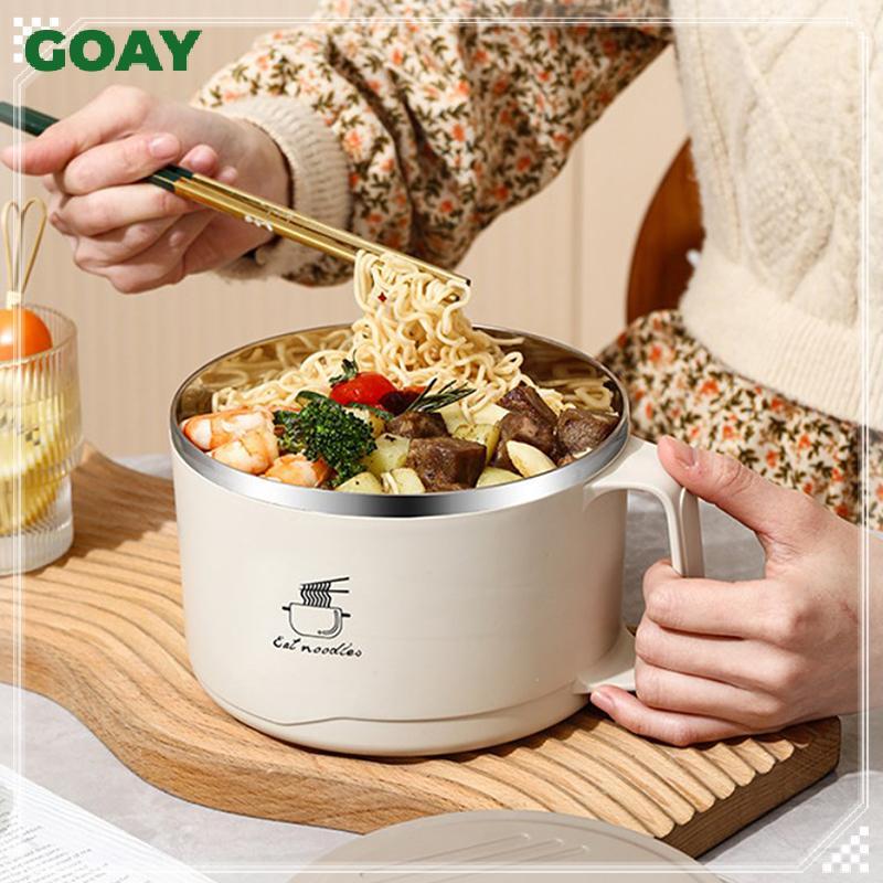 GOAY 304 Bát Xốp Inox Dung Tích Lớn Hai Lớp Chống Bỏng Hộp Cơm Trưa Có Bộ Đồ Ăn / Nắp Có Thể Thoát Nước Ramen Bát VN