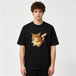 Áo thun nam Pikachu Shiba Inu in hình trừu tượng một mặt，kiểu dáng thường ngày，đa năng，thoải mái và thoáng khí, cổ tròn