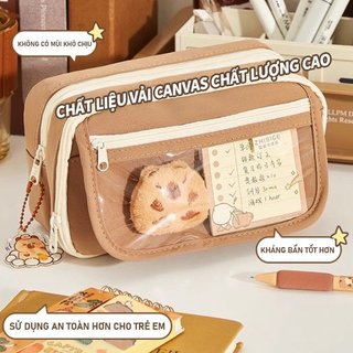 Hộp bút Capybara – Túi bút canvas nhiều ngăn, dung tích lớn – Dễ thương –Quà tặng học sinh–Kèm sticker,móc,gấu bông mini