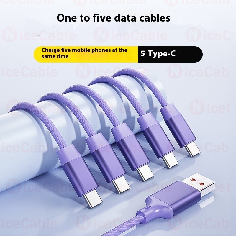 Dây dữ liệu dệt cường độ cao 1,5M / 2M 5 IN 1 USB sang Type C / ios / Micro Cáp sạc nhanh 66W Cáp sạc điện thoại di động Tương thích rộng rãi