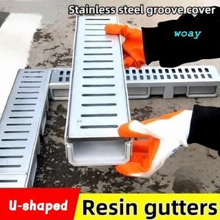 Máng xối thoát nước WOAY, rãnh hình chữ U một hàng Grate thoát nước đã hoàn thành, Vỏ thép không gỉ bằng nhựa ngoài trời Hạng nặng Thoát nước tuyến tính Ban công nhà bếp Sân