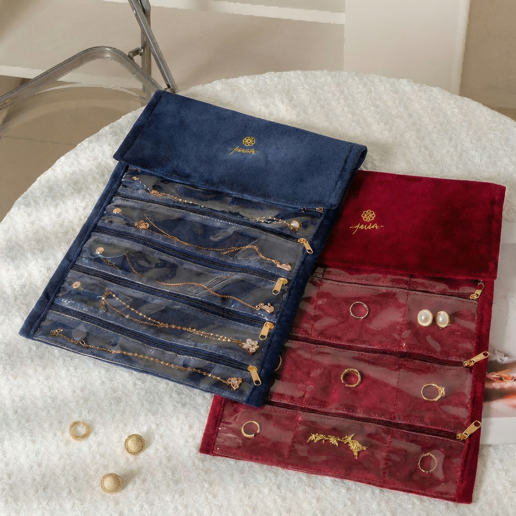 CASEGRACE Du Lịch Trang Sức Tổ Chức Cuộn Có Thể Gập Lại Hộp Đựng Trang Sức Bông Tai Vòng Cổ Vòng Tay Túi Bảo Quản Hộp