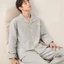 Bộ Đồ Ngủ Ve Áo Kháng Khuẩn 5A Nam Thu Đông 2025 Cotton Nguyên Chất Dài Tay Xuân Thu Nam Plus Size Homewear Set
