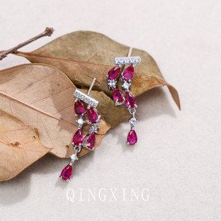 Châu Âu Mỹ ins Phong Cách Mới Bông Tai Tua Rua Corundum Đỏ Nữ