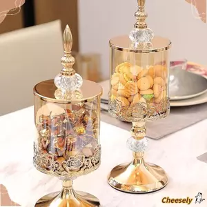 Bình lưu trữ thủy tinh pha lê CHEESELY, sang trọng có nắp lọ kẹo hoa hồng, nghệ thuật Trang trí nhà cửa cao cấp Châu Âu mạ vàng