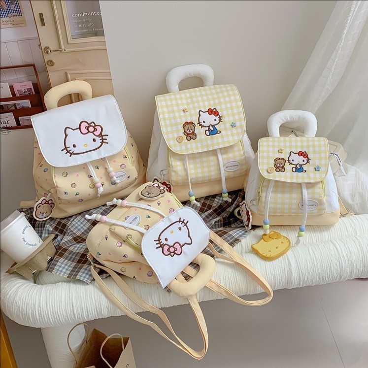 GC2 Sanrio HELLO KITTY Ba lô dành cho học sinh Công suất lớn In nhẹ Túi đi học nữ dễ thương CG2