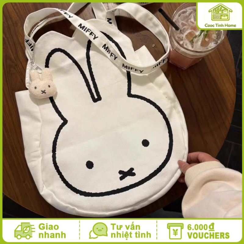 Túi Tote Canvas Hình Thỏ Dễ Thương - Màu Trắng Thanh Lịch, Dung Tích Rộng, Hoàn Hảo Cho Đi Học & Dạo Phố