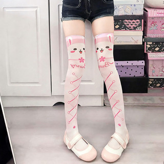 [oklife Tất Nữ] Vớ In Hình Mèo Mèo Dễ Thương Phong Cách Mỏng Nữ Gothic Anime Dễ Thương Over-the-Knee Dài Ống Trắng Tất