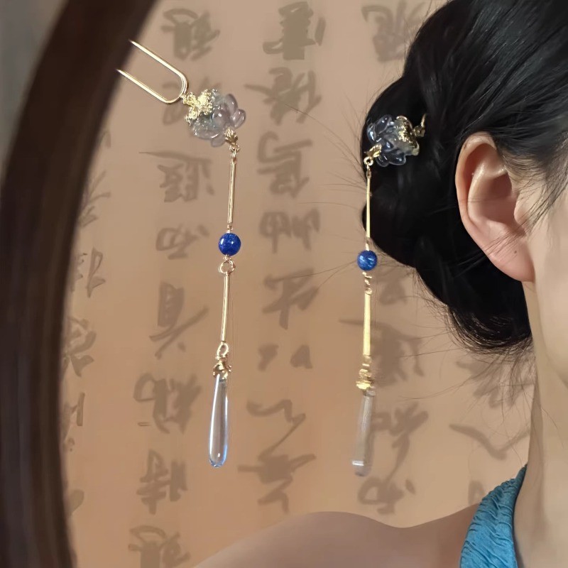 Kẹp Tóc Hình Chữ U với Tua Rua Hoa Văn, Phong Cách Cổ Điển và Hanfu