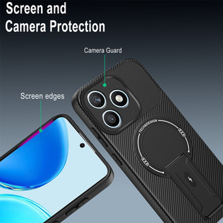 Dành Cho Honor X8d 4G / 600 Lite 5G Ốp điện thoại Carbon Tecture Cứng Cạnh Mềm Có Thể Gập Lại Đứng Chống Sốc Chống Rơi Mỏng Bao