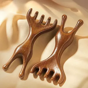 Lược Massage gỗ đàn hương mới Kinh tuyến Lược năm móng vuốt Dụng cụ cạo mũi kép Lược ếch Cào trị liệu đầu dài tay Tuina IMGA