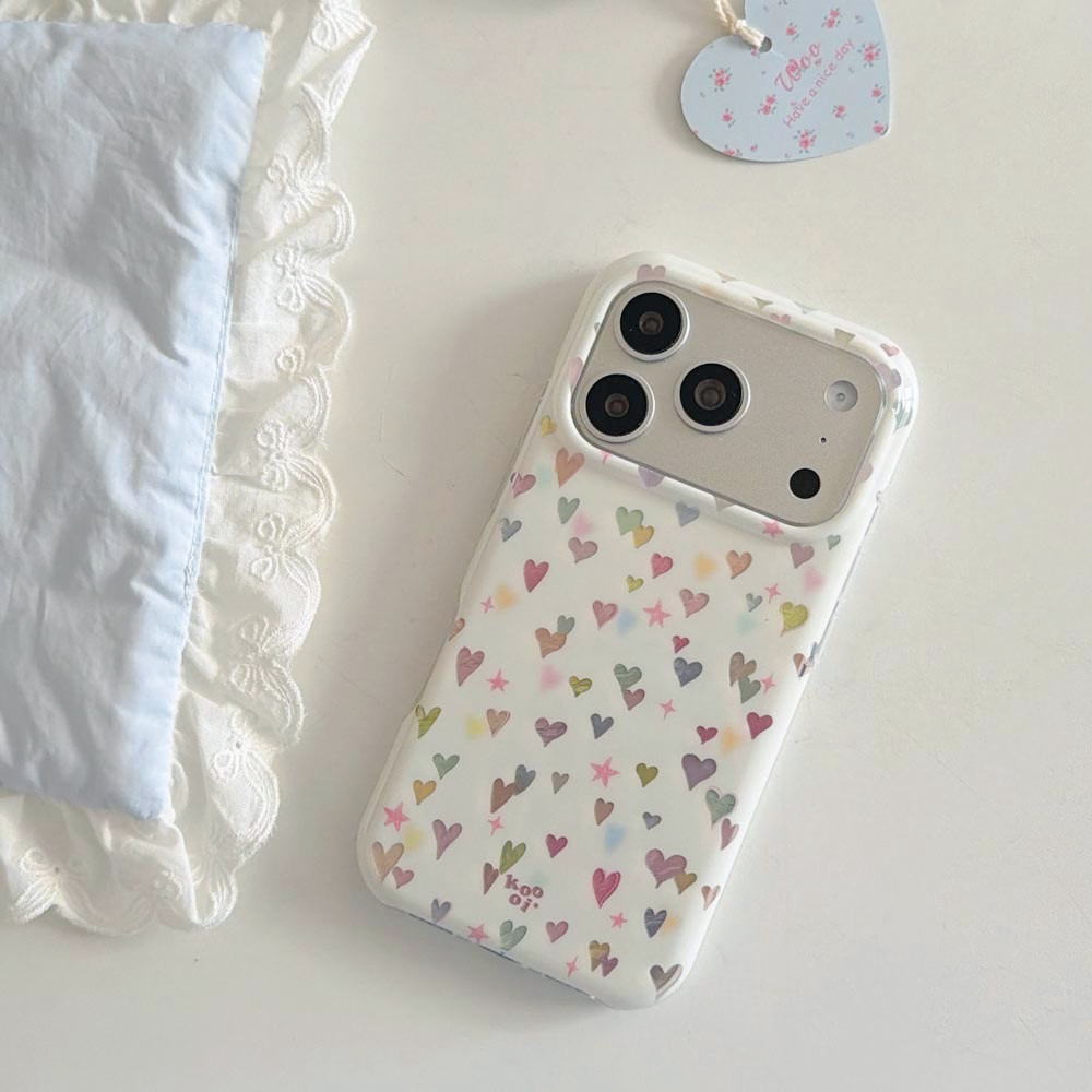 Ốp Lưng Cứng Tương Thích Với iPhone 13 14 14Pro 14ProMax 15 15Pro 15ProMax 16 16Pro 16ProMax 17 17Pro 17ProMax Ốp Họa Tiết Trái Tim Nhiều Màu Sắc