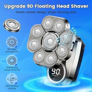 Máy cạo râu 9D đầu hói cho nam, sạc lại, IPX7 chống nước, màn hình LED, đầu dao quay, nam