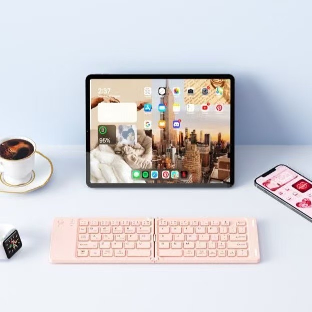 Bộ chuột bàn phím có thể gập lại Bluetooth không dây Nhỏ di động Im lặng