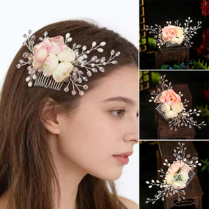Mũ cô dâu phong cách mới với hoa và pha lê dệt tay - Phụ kiện tóc sang trọng