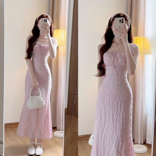 Váy maxi Hai dây ôm body dáng dài cánh tiên phong cách Hàn Quốc, Váy Hai Dây Cup Ngực Đuôi Cá