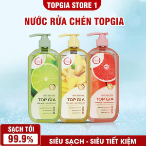 Nước rửa bát Top Gia 3 mùi hương dung tích 1kg, không kích ứng da, sạch an toàn, bảo vệ da tay