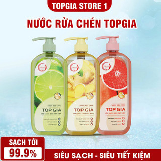Nước rửa bát Top Gia 3 mùi hương dung tích 1kg, không kích ứng da, sạch an toàn, bảo vệ da tay