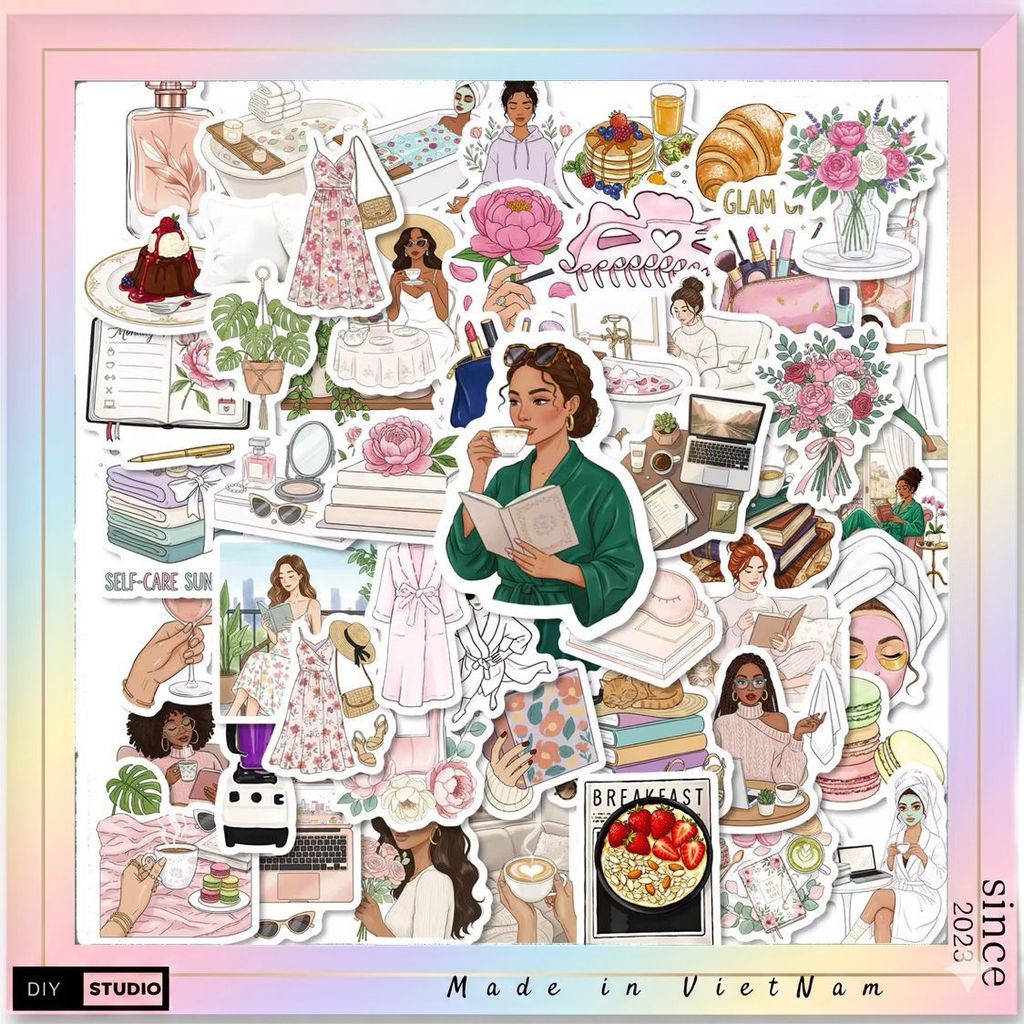 100 sticker cô gái năng động với những hoạt động hàng ngày phong cách vintage