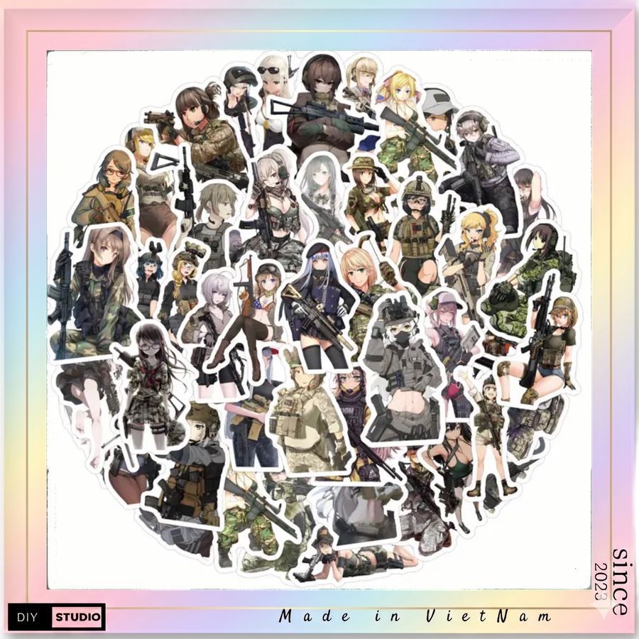 100 sticker nhân vật Anime nữ phong cách quân nhân rất đẹp sticker chống nước hình dán, sticker dán mũ bảo hiểm
