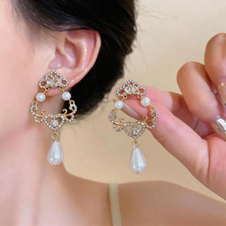 Bộ Trang Sức Dây Chuyền Và Bông Tai Ngọc Trai Đính Đá Phong Cách Cung Đình Cổ Điển Sang Trọng Cho Nữ