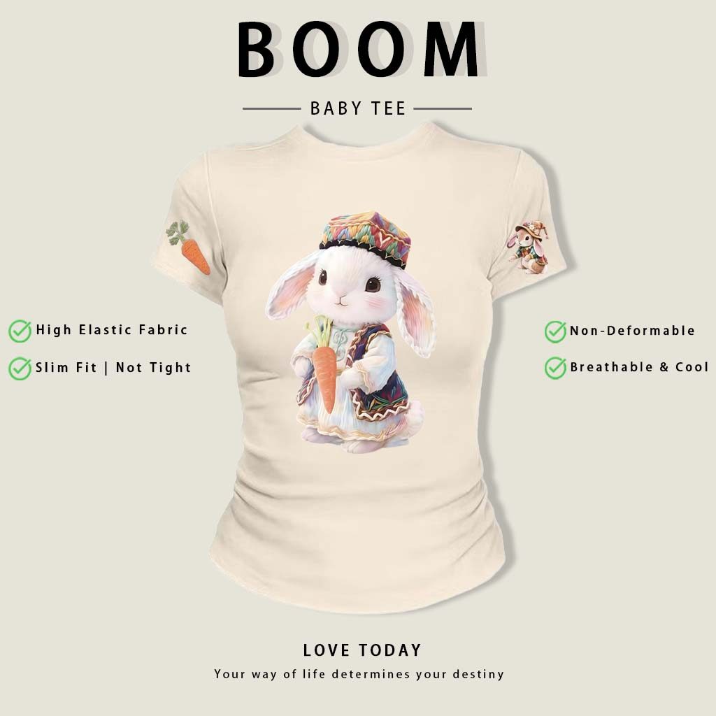 BOOM Áo thêu Baby Tee Nữ Cotton Ôm Body-Áo Thun Ngắn Tay Y2K In Hình PhongCách Mùa Hè, Cổ Tròn Hàng Đầucách hàn phong 03
