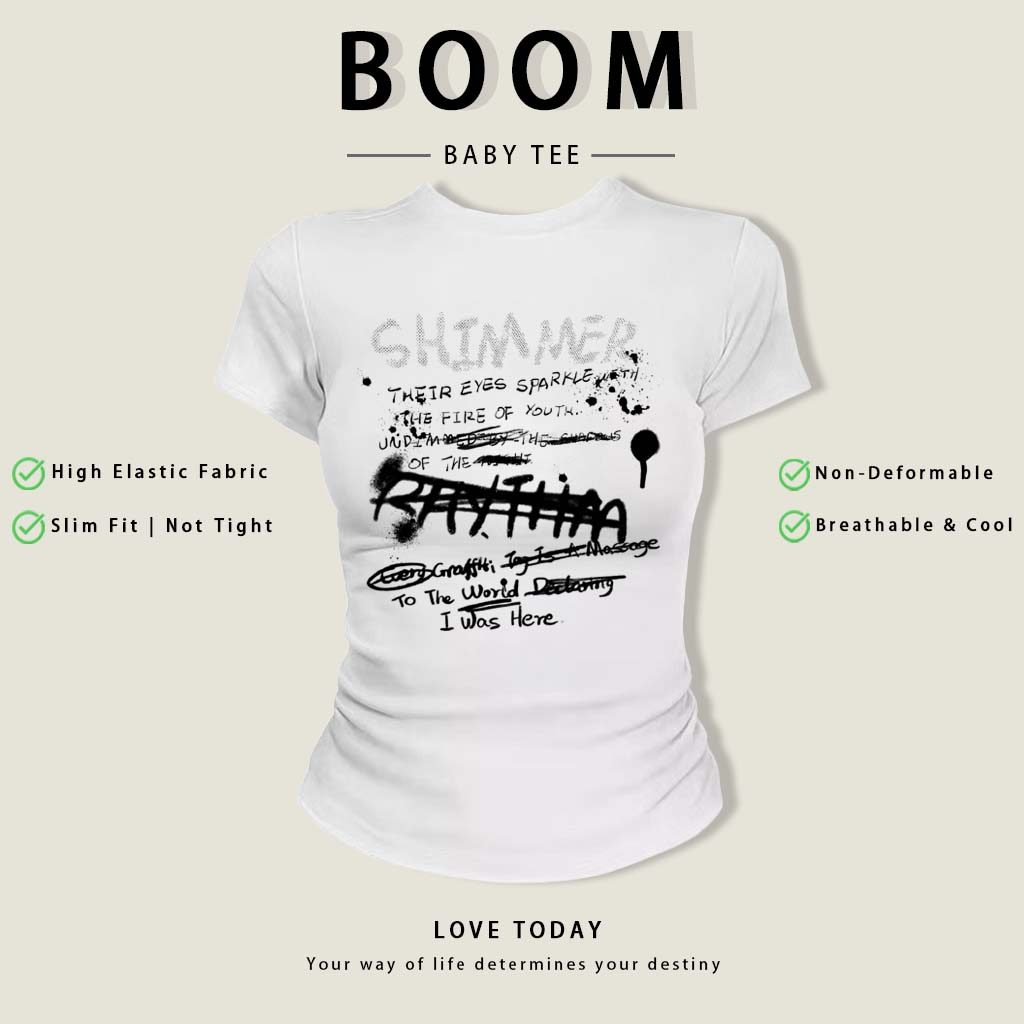 BOOM Áo Baby Tee Nữ Cotton Ôm Body-Áo Thun Ngắn Tay Y2K In Hình PhongCách Mùa Hè, Cổ Tròn Hàng Đầucách hàn quốc phongW77