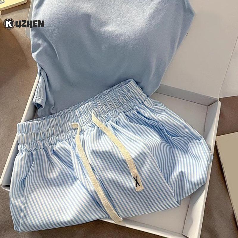 KUZHEN Bộ Đồ Ngủ Sweet Stripe, Có Miếng Lót Ngực, Phù Hợp Mặc Hàng Ngày và Thời Trang