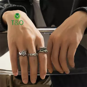 Bộ nhẫn Hexagram cổ điển dành cho nam, Nhẫn đeo tay nam Hip Hop hợp thời trang Phụ kiện thời trang [mới]