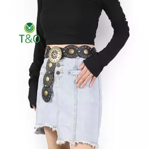 <![CDATA[Thắt lưng phong cách Bohemian, Western Cowboy và Punk - Hoa văn xanh dương, thiết kế nối hình bầu dục]]>