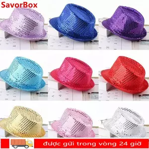 SAVORBOX - Mũ Panama Jazz cosplay sáng bóng, kim sa lấp lánh cho sân khấu và khiêu vũ