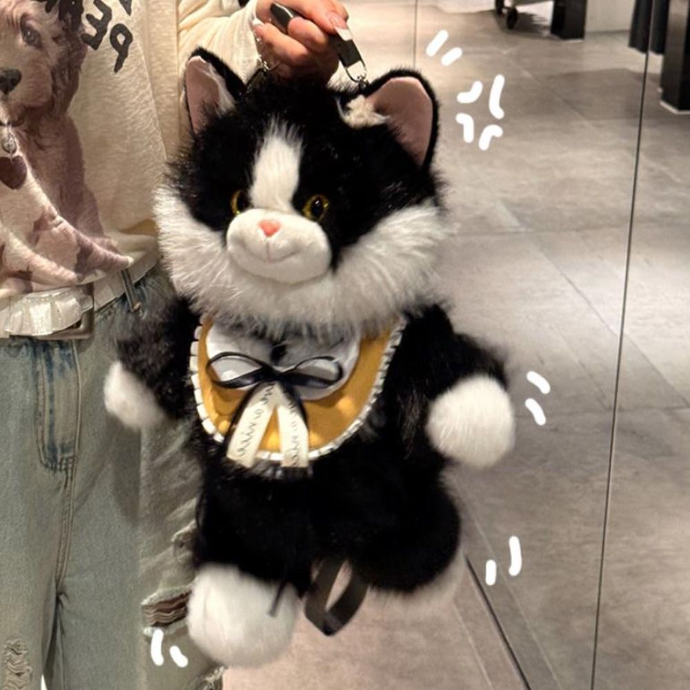KANGN Mô Phỏng Ba Lô Mèo Sang Trọng, Ba Lô Ragdoll Sang Trọng Dung Tích Nhỏ Mềm Mại, Kawaii Hoạt Hình Dễ Thương Con Rối Túi Đeo Vai Mèo Lưu Trữ Du Lịch