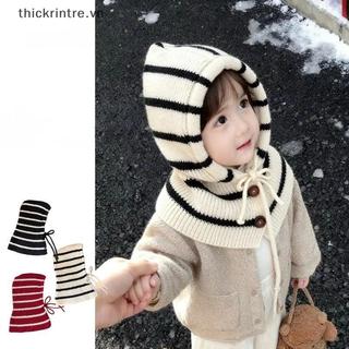 THI Kids Thu Đông Ấm Áp Mũ Dệt Kim Dày Bộ Khăn Len Đa Năng Dệt Kim Bảo Vệ Tai Skullies Cho Bé Trai Và Bé Gái VN