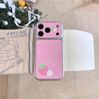 IPhone 17 Pro max 16 Pro Khung mạ điện Chấm bi hoa văn dâu tây TPU + Vỏ điện thoại chất liệu nhựa Epoxy