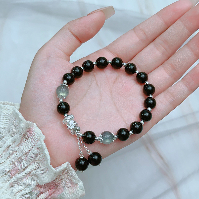 Vòng tay đá mặt trăng Obsidian tự nhiên