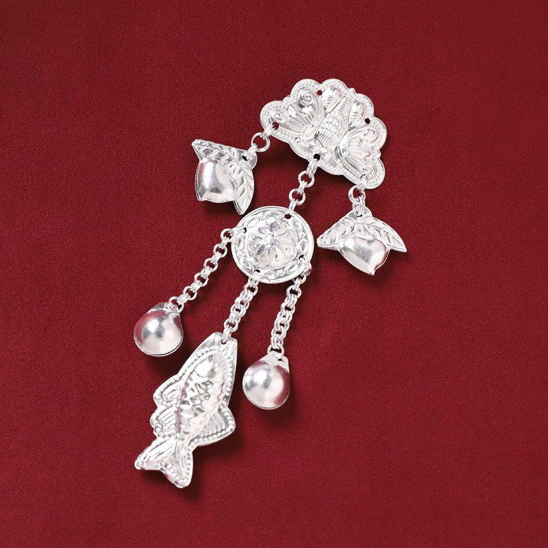 ✨Miaojiang Phong Cách Dân Tộc Mũ Kẹp Tóc Retro Miao Bạc Tua Rua Bước Lắc Hanfu Phong Cách Cổ xưa Warring Quốc Áo choàng Bên Kẹp
