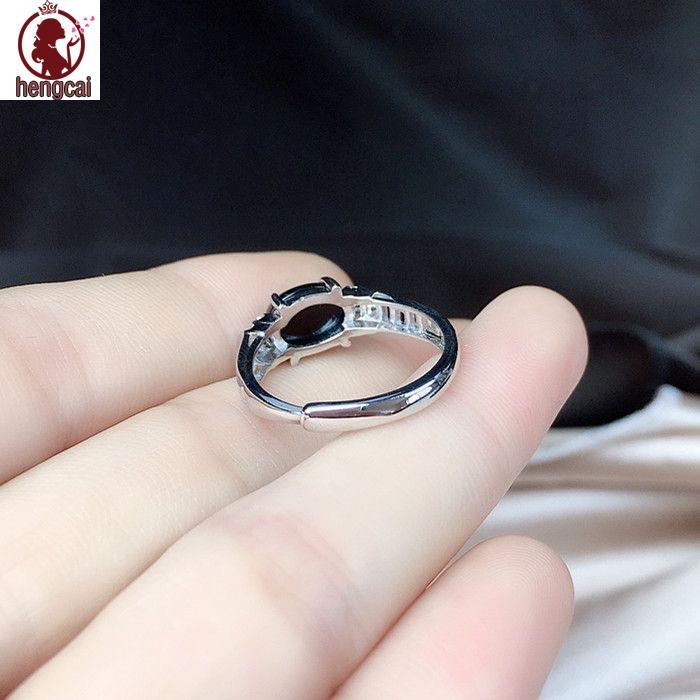 Nhẫn đá quý mã não đen màu bạc, dễ dàng điều chỉnh size cho nữ