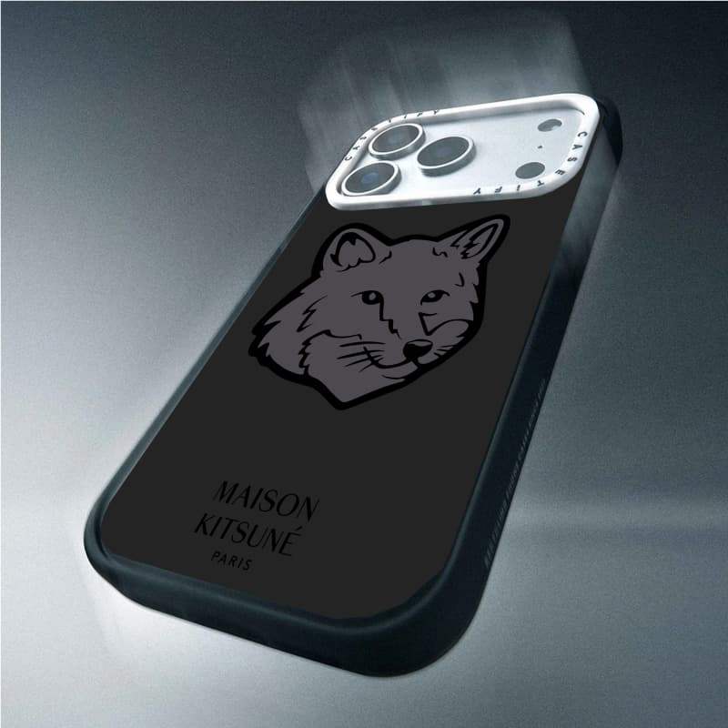 CASECASE X Maison Kitsune Fox Black Case Phiên bản vòng máy ảnh màu đen mờ cứng hút từ tính Vỏ tác động cho Apple IPhone 13 14 15 16 17 Pro Max Air Plus có hộp