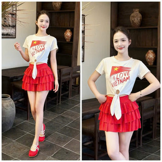 Áo sao vàng buộc vạt I LOVE VIỆT NAM chất coton mát mịn thoáng, đồng phục đã ngoại, biểu diễn...