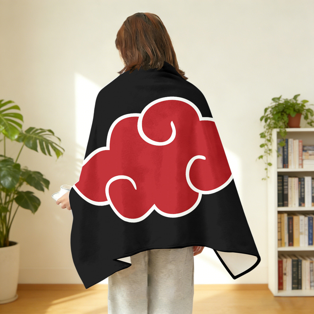 Chăn có nút bấm NARUTO Logo Flannel, Khăn choàng Flannel đa chức năng Akatsuki, có thể đeo để sử dụng tại văn phòng, Thiết bị du lịch ngoài trời.