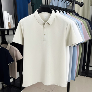 Áo sơ mi POLO nam trung niên chất liệu Ice Silk, ngắn tay, màu trơn, có ve áo