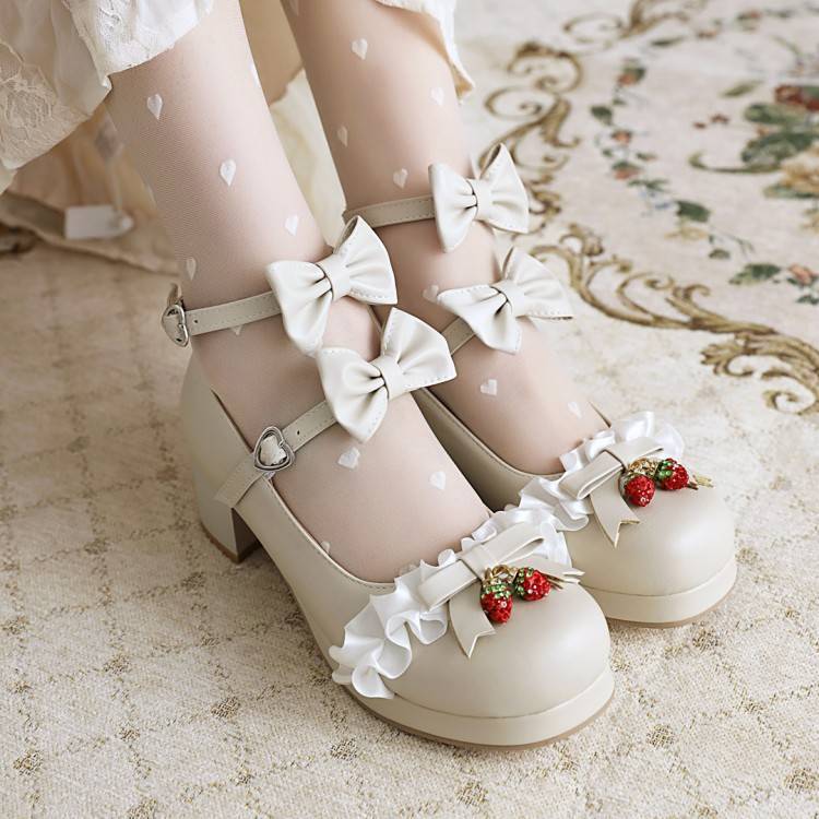 VNGT34-43 Kích Thước Lớn Nơ Hai Hàng Phẳng Khóa Dây Đeo Dâu Ren Khâu Mary Jane Giày Gothic COS Dây Sau Hiệu Suất